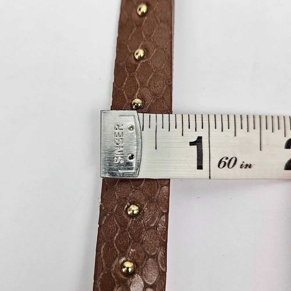 Talbots Brown Snake Embossed Leather Gold Tone Stud Skinny Belt XL